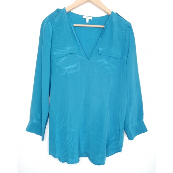 Joie 100% Silk Blue V-Neck Blouse - Picture 1 of 12